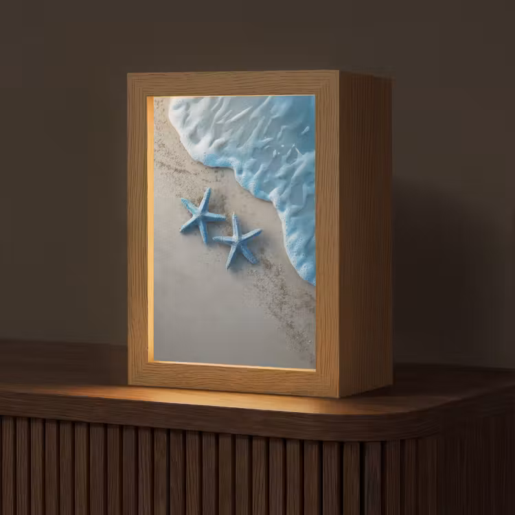 Zeesterren - Zand - Zee - Blauw Light Box met kabel (Tafellamp) klein -z3d_website
