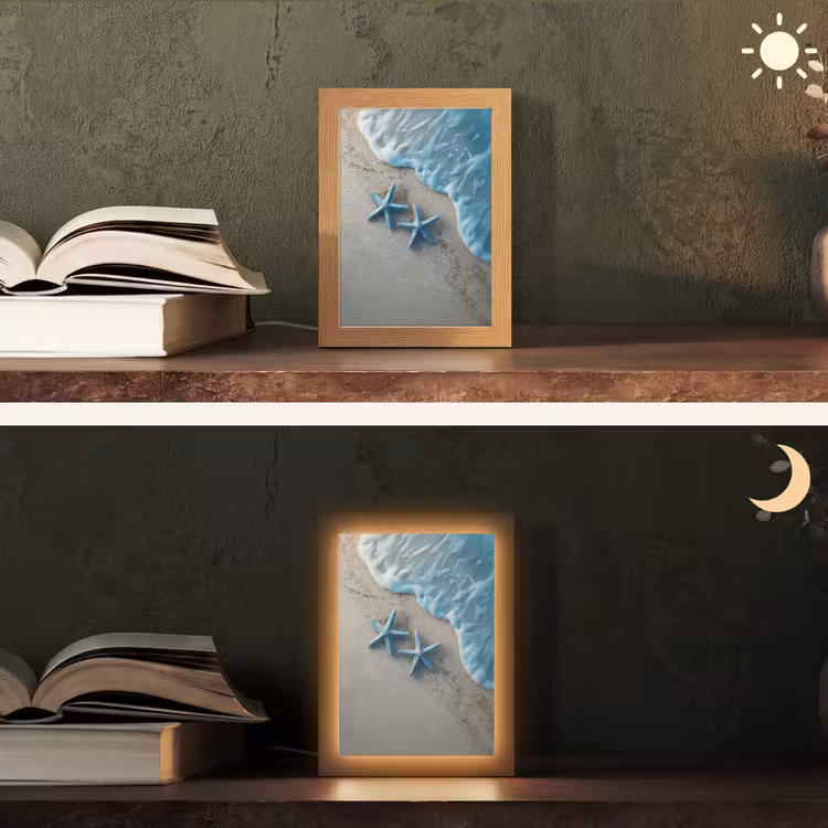 Zeesterren - Zand - Zee - Blauw Light Box met kabel (Tafellamp) klein -sfeer3