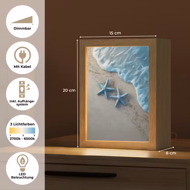 Zeesterren - Zand - Zee - Blauw Light Box met kabel (Tafellamp) klein -USP_DE