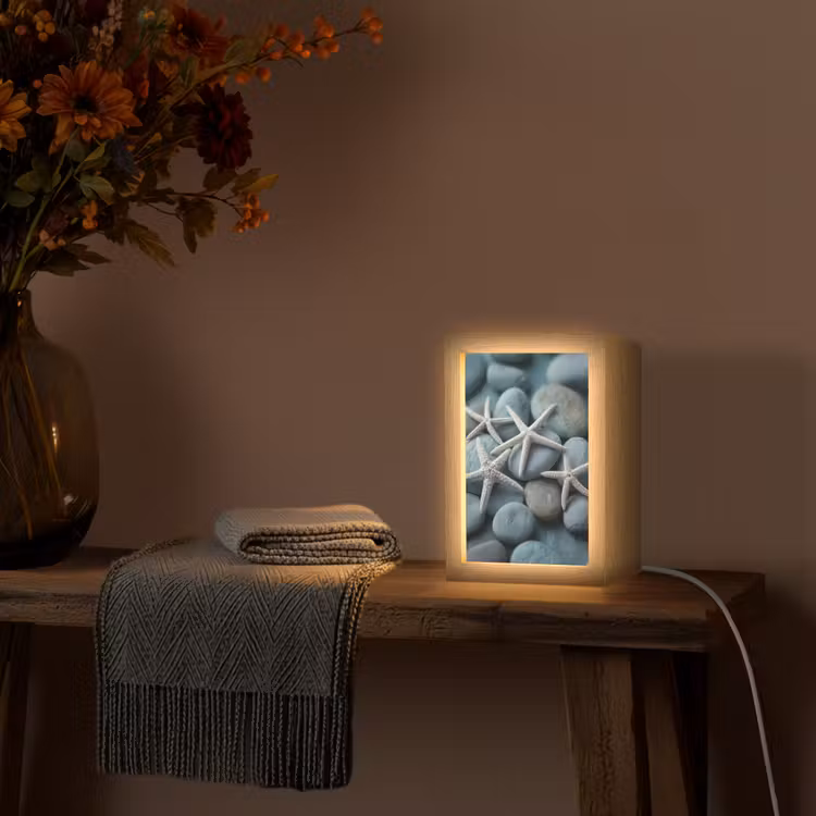 Zeesterren - Stenen - Wit Light Box met kabel (Tafellamp) klein -sfeer4