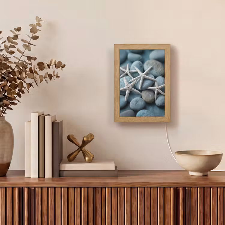 Zeesterren - Stenen - Wit Light Box met kabel (Tafellamp) klein -sfeer2