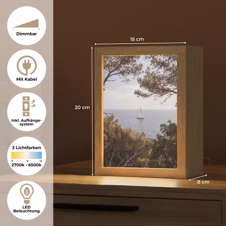 Tischlampe - Segelboot – Bäume – Wasser - Zeilboot - bomen - water Light Box met kabel (Tafellamp) klein