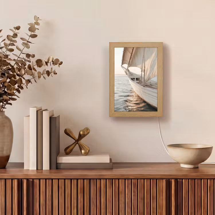 Zeilboot - Zee - Beige - Zon Light Box met kabel (Tafellamp) klein -sfeer2