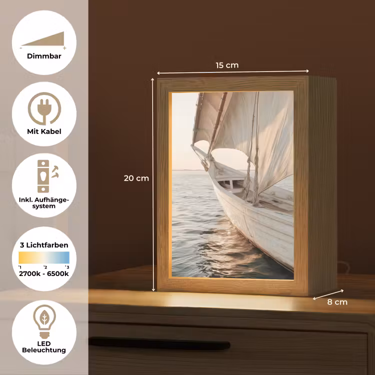 Zeilboot - Zee - Beige - Zon Light Box met kabel (Tafellamp) klein -USP_DE