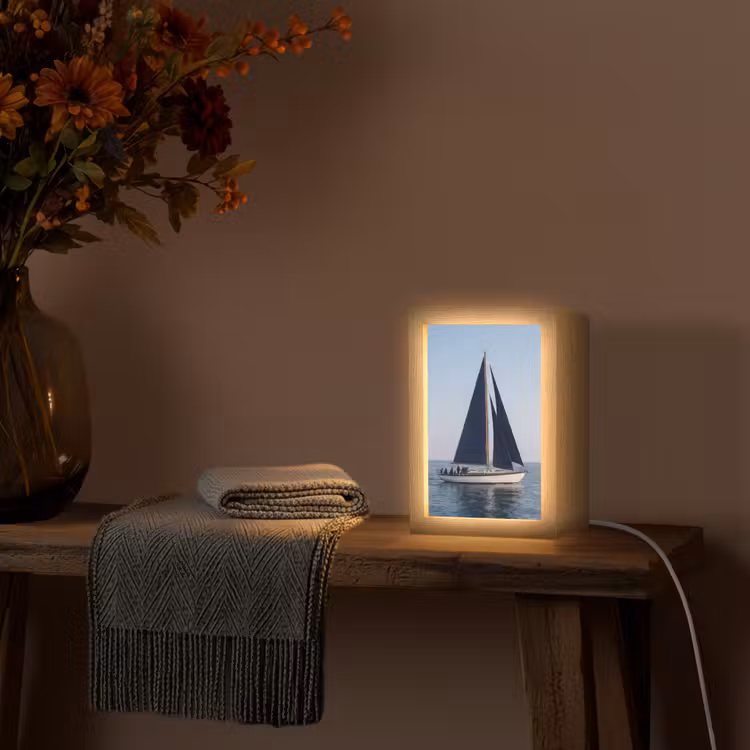 Zeilboot - Zee - Blauw Light Box met kabel (Tafellamp) klein -sfeer4