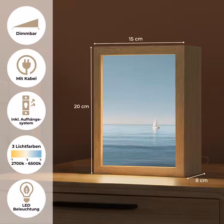 Zeilbootje - Kalme zee - Helderblauwe hemel Light Box met kabel (Tafellamp) klein -USP_DE