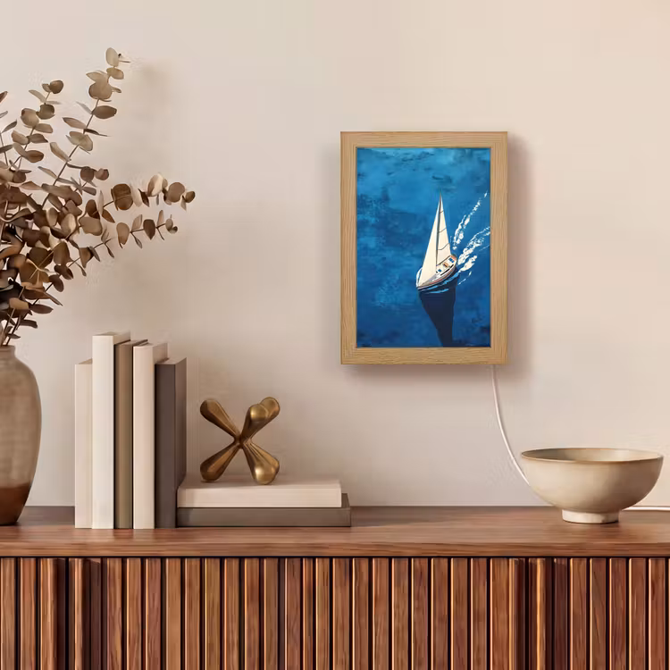 Zeilboot - Water - Abstract - Schaduw Light Box met kabel (Tafellamp) klein -sfeer2