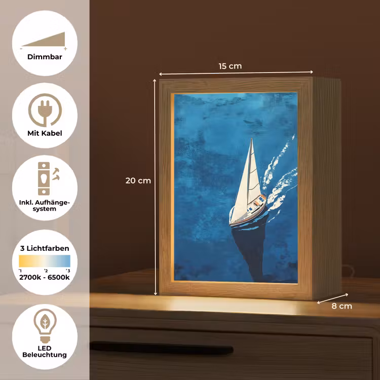 Zeilboot - Water - Abstract - Schaduw Light Box met kabel (Tafellamp) klein -USP_DE