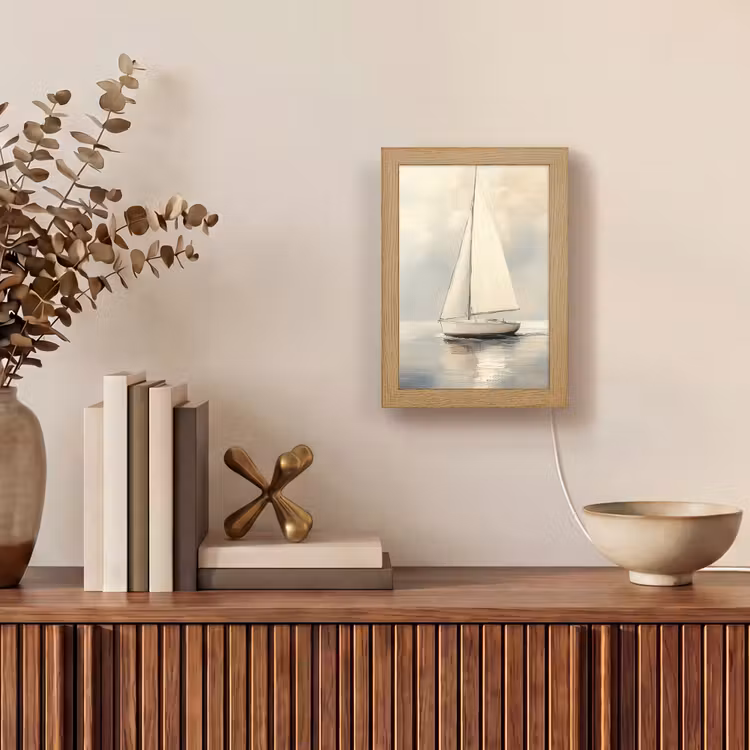 Zeilschip - Zee - Bewolkt Light Box met kabel (Tafellamp) klein -sfeer2