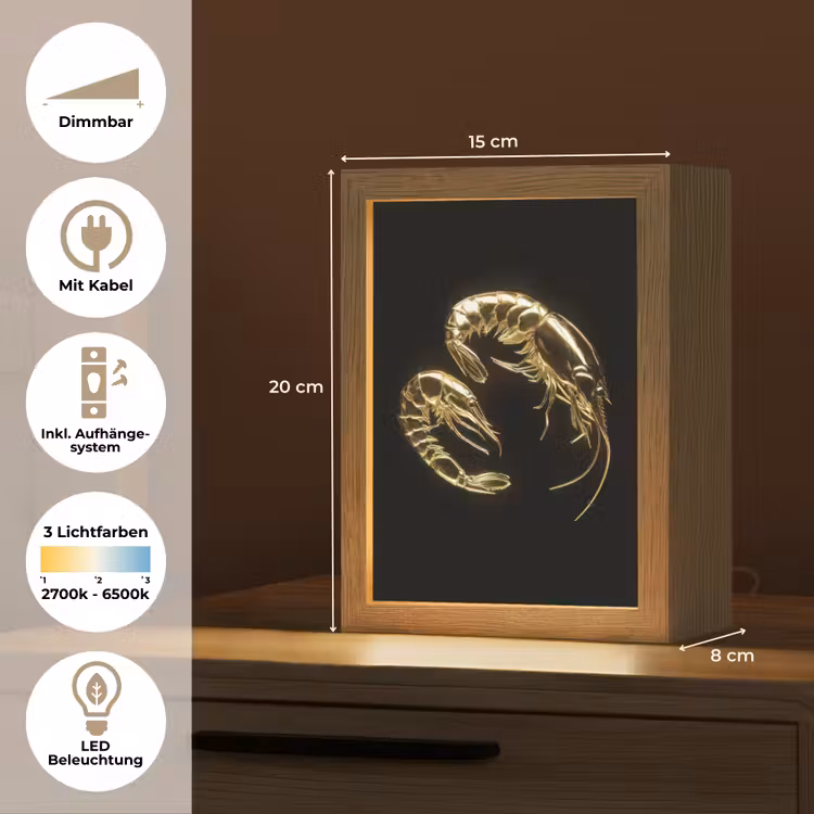 Garnalen - Zwart - Goud - Dieren Light Box met kabel (Tafellamp) klein -USP_DE