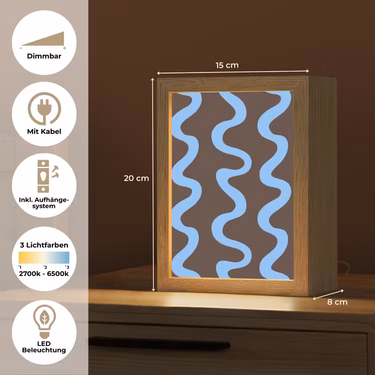 Kronkelende lijnen - Blauw - Bruin - Minimalistisch Light Box met kabel (Tafellamp) klein 925 -USP_DE
