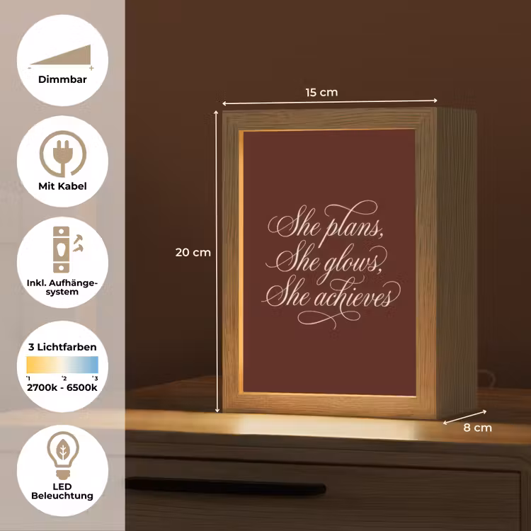 She plans she glows she achieves - Rood - Cursief Light Box met kabel (Tafellamp) klein -USP_DE
