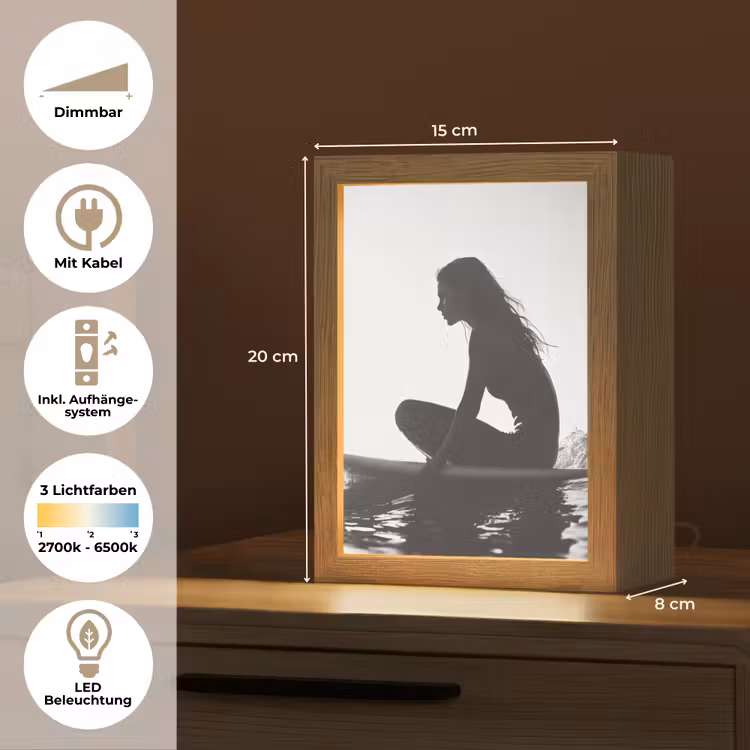 Silhouet - Vrouw - Surfplank - Water Light Box met kabel (Tafellamp) klein -USP_DE
