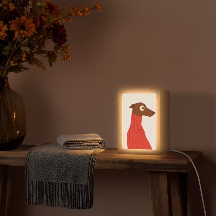 Silhouet - Hond - Trui - Rood Light Box met kabel (Tafellamp) klein -sfeer4