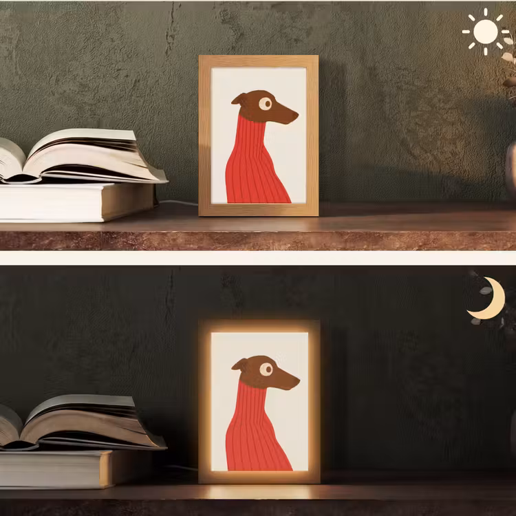 Silhouet - Hond - Trui - Rood Light Box met kabel (Tafellamp) klein -sfeer3