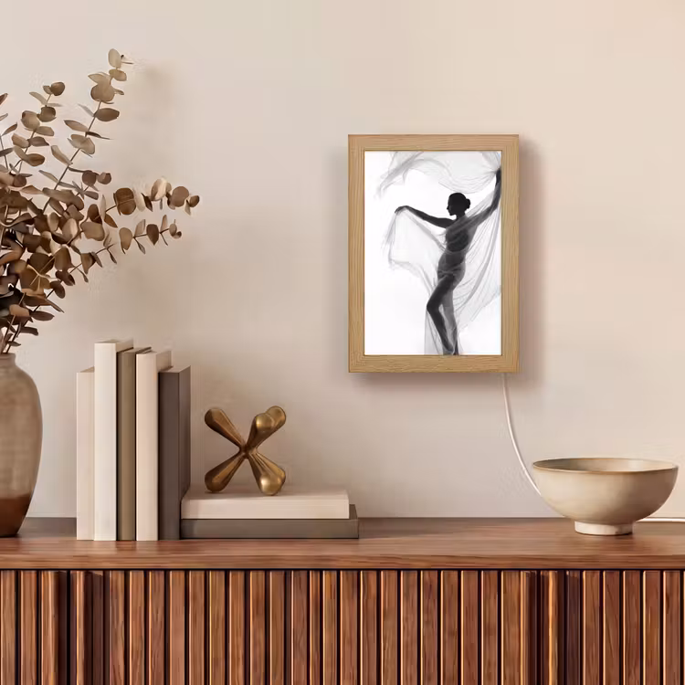 Silhouet - Sluier - Vormen - Zwart - Wit - Sensueel Light Box met kabel (Tafellamp) klein -sfeer2