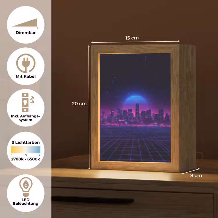 Skyline - Zon - Neon - Rasterpatroon Light Box met kabel (Tafellamp) klein -USP_DE