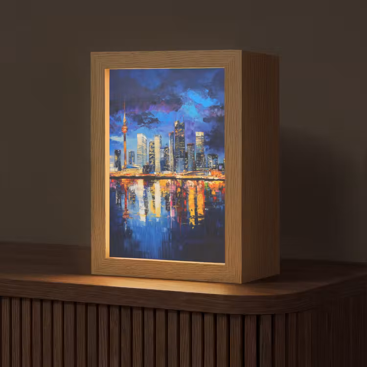 Skyline Toronto - Modern - Stadslicht - Blauw Light Box met kabel (Tafellamp) klein -z3d_website
