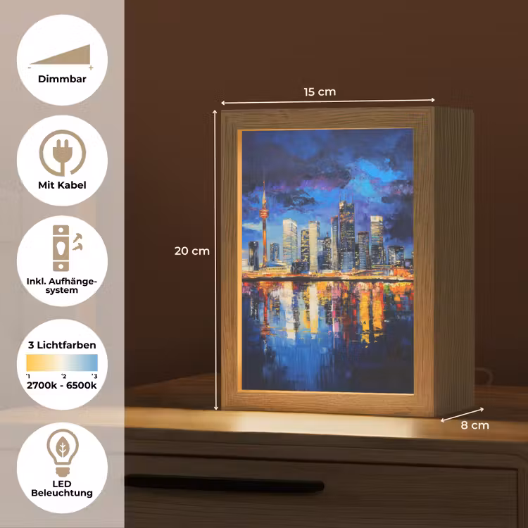 Skyline Toronto - Modern - Stadslicht - Blauw Light Box met kabel (Tafellamp) klein -USP_DE