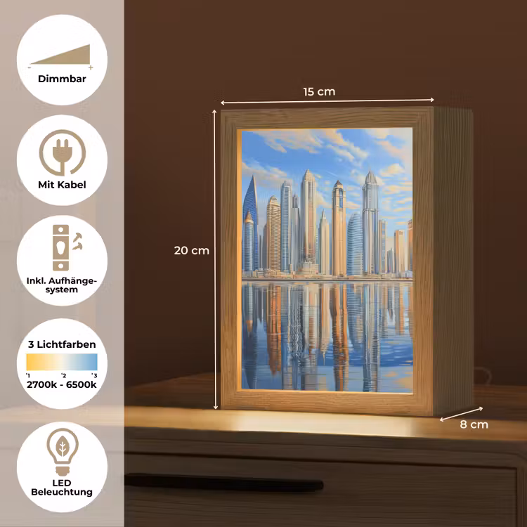 Skyline - Wolkenkrabbers - Water - Blauw Light Box met kabel (Tafellamp) klein -USP_DE