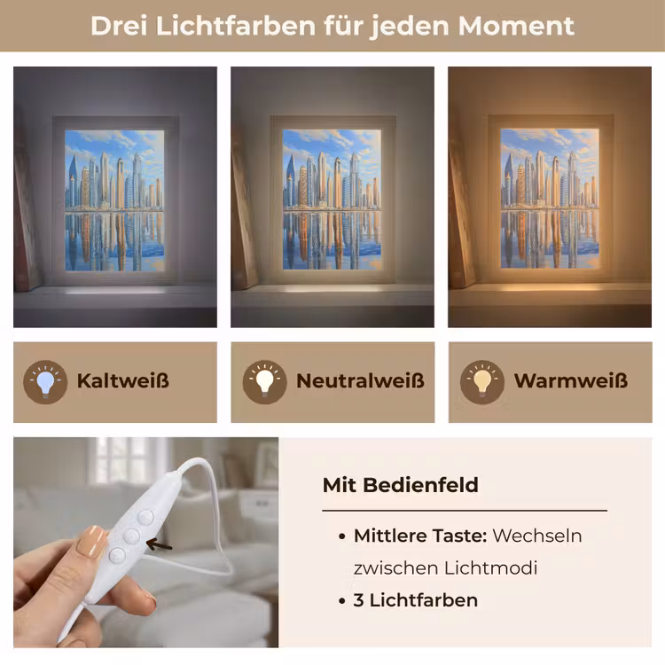 Skyline - Wolkenkrabbers - Water - Blauw Light Box met kabel (Tafellamp) klein -USP_lichtkleurDE