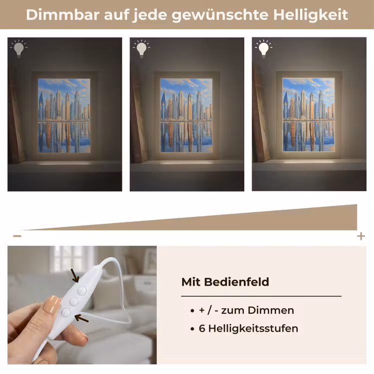Skyline - Wolkenkrabbers - Water - Blauw Light Box met kabel (Tafellamp) klein -USP_dimbaarDE