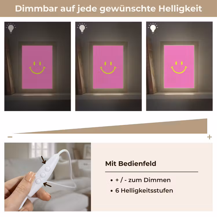 Smiley - Vrolijk - Roze Light Box met kabel (Tafellamp) klein -USP_dimbaarDE