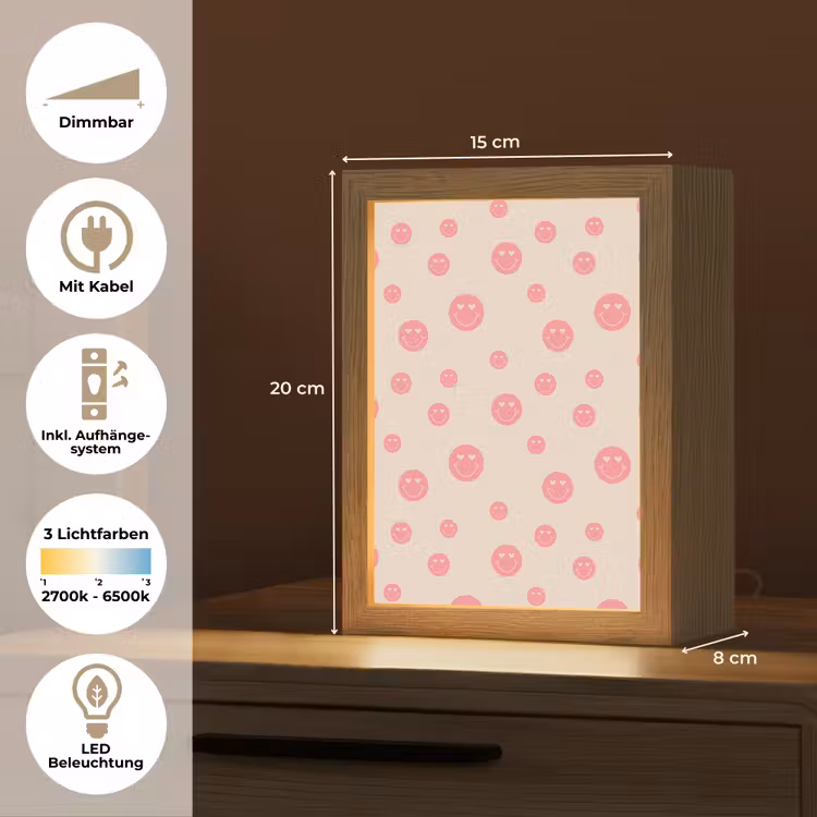 Smiley - Hart - Ogen - Patroon Light Box met kabel (Tafellamp) klein 925 -USP_DE