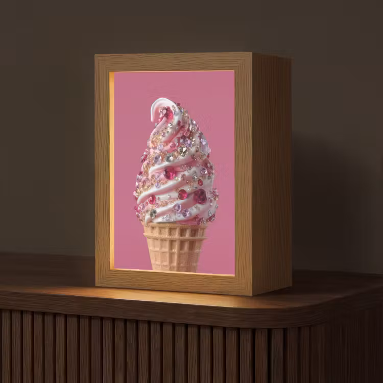 Softijs - Edelstenen - Roze - Hoorntje Light Box met kabel (Tafellamp) klein -z3d_website