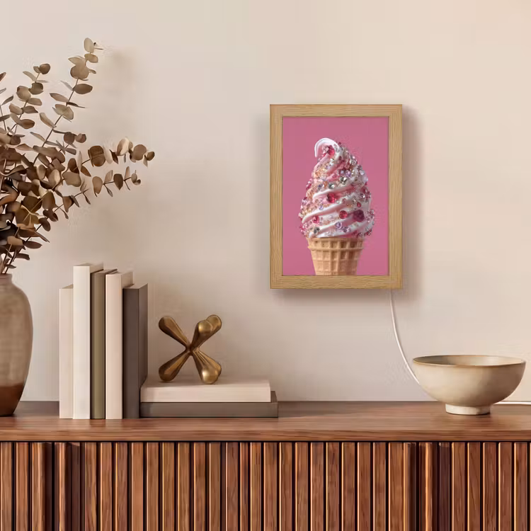 Softijs - Edelstenen - Roze - Hoorntje Light Box met kabel (Tafellamp) klein -sfeer2
