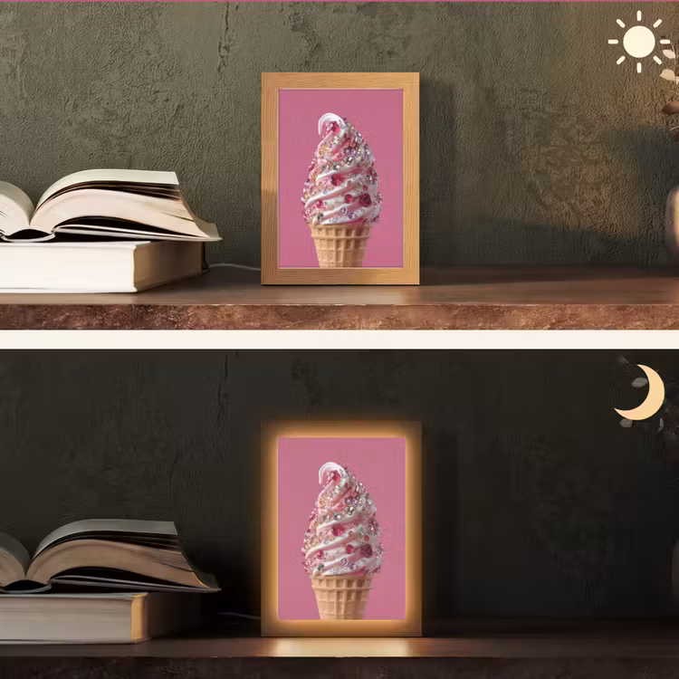Softijs - Edelstenen - Roze - Hoorntje Light Box met kabel (Tafellamp) klein -sfeer3