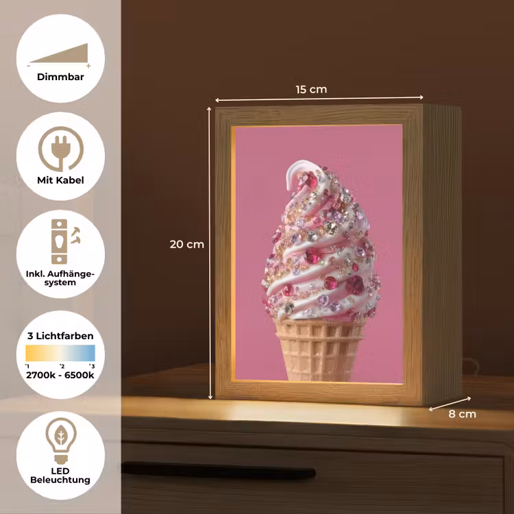 Softijs - Edelstenen - Roze - Hoorntje Light Box met kabel (Tafellamp) klein -USP_DE