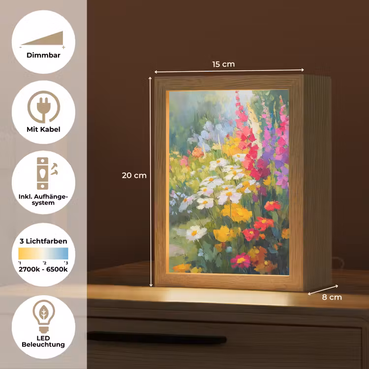 Zomertuin - Sfeervol - Bloemen Light Box met kabel (Tafellamp) klein -USP_DE