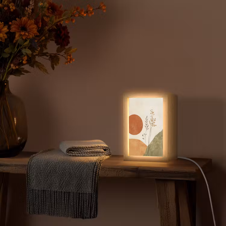 Zon - Abstract - Takken - Oranje Light Box met kabel (Tafellamp) klein -sfeer4
