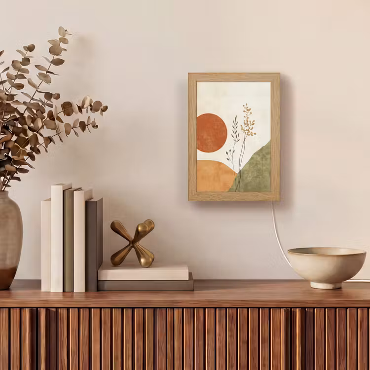 Zon - Abstract - Takken - Oranje Light Box met kabel (Tafellamp) klein -sfeer2