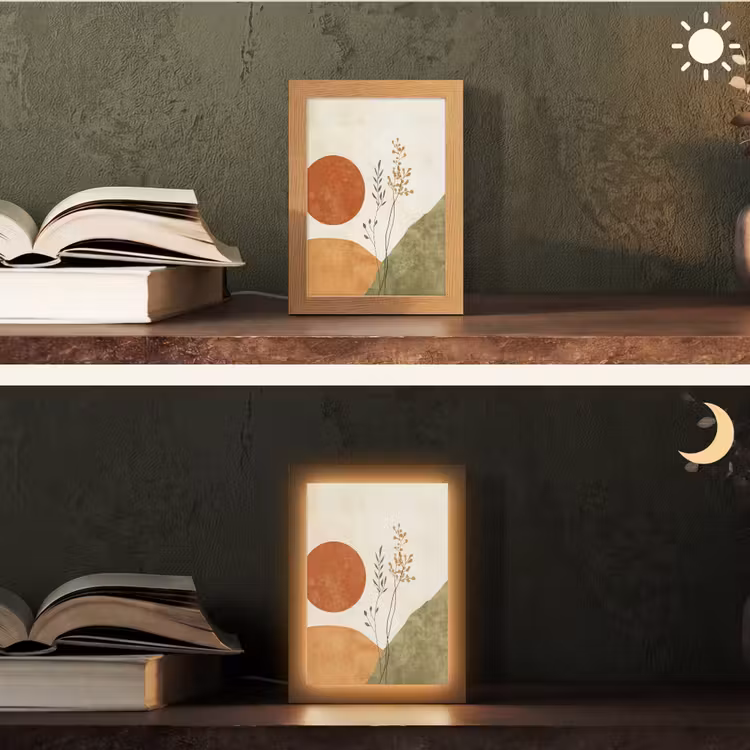 Zon - Abstract - Takken - Oranje Light Box met kabel (Tafellamp) klein -sfeer3
