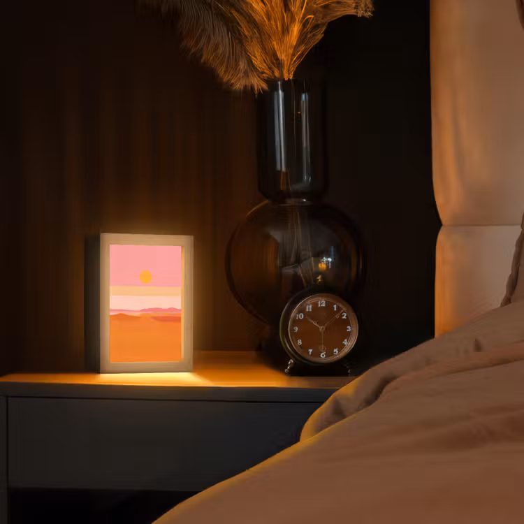 Zon - Abstract - Landschap - Oranje Light Box met kabel (Tafellamp) klein -sfeer1