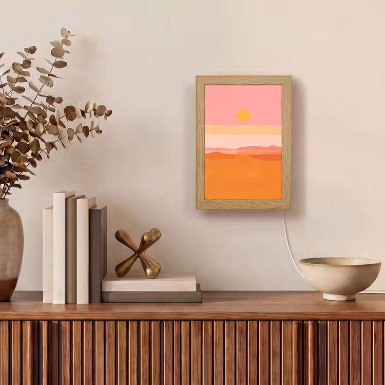 Zon - Abstract - Landschap - Oranje Light Box met kabel (Tafellamp) klein -sfeer2