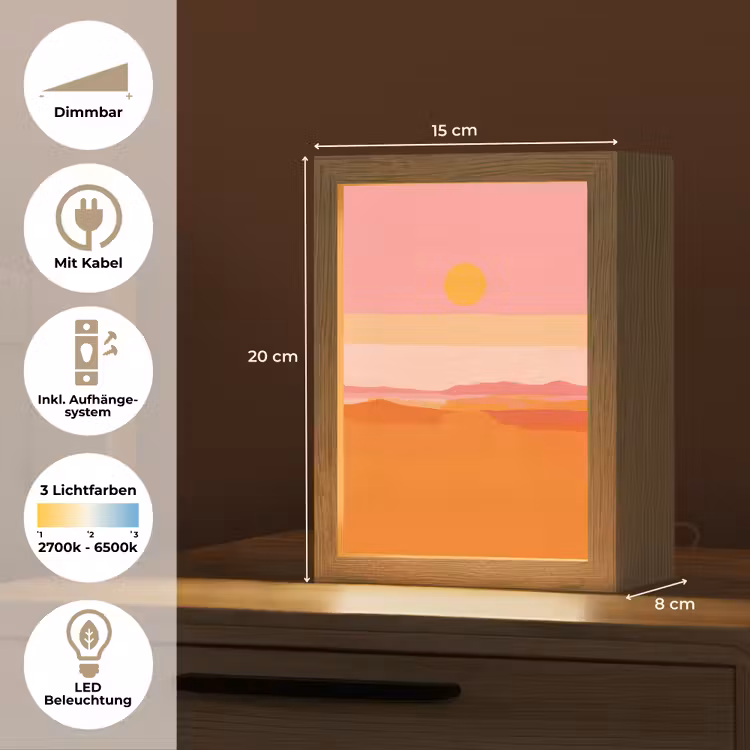 Zon - Abstract - Landschap - Oranje Light Box met kabel (Tafellamp) klein -USP_DE