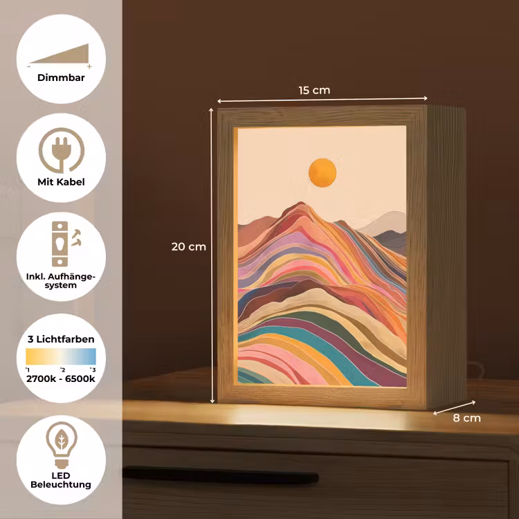 Zon - Kleurrijk landschap - Bergen Light Box met kabel (Tafellamp) klein -USP_DE