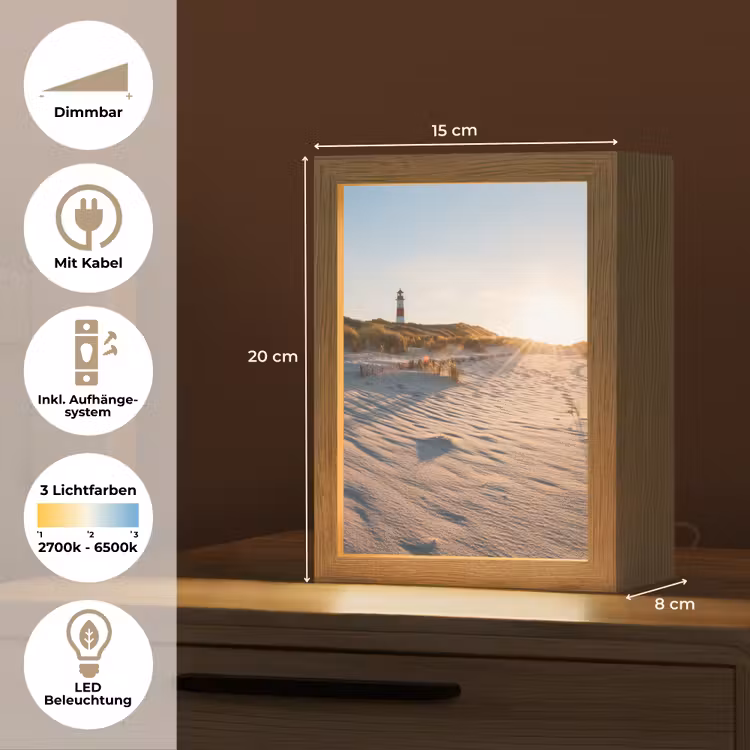 Zon - Duinen - Strand - Vuurtoren Light Box met kabel (Tafellamp) klein -USP_DE