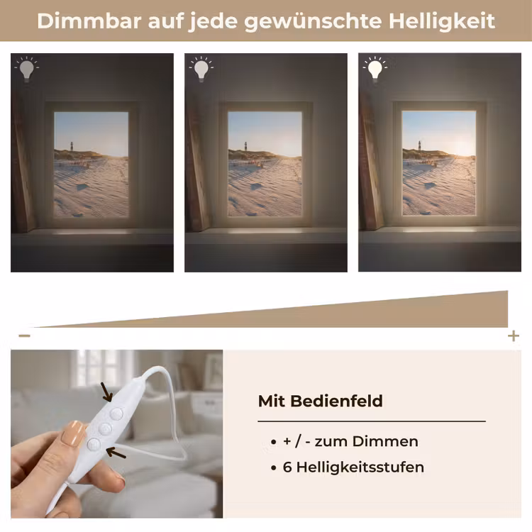 Zon - Duinen - Strand - Vuurtoren Light Box met kabel (Tafellamp) klein -USP_dimbaarDE