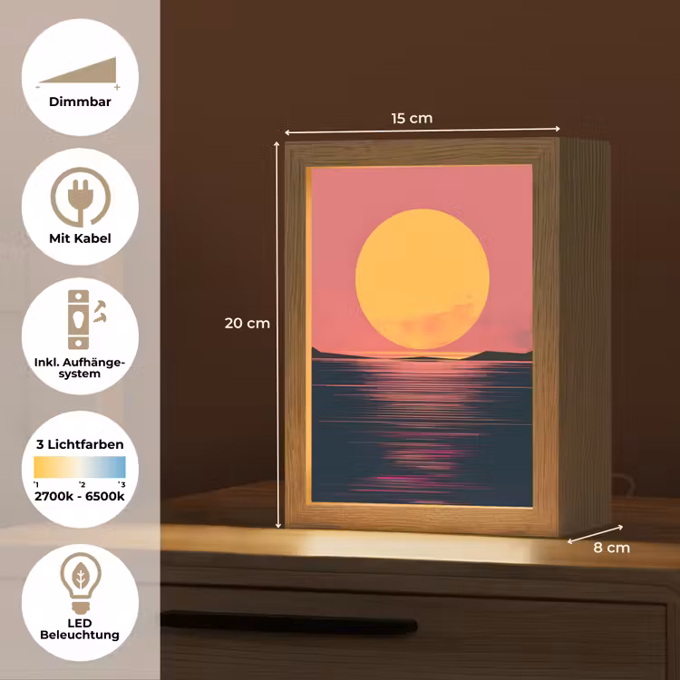 Zon - Geel - Bergen - Water Light Box met kabel (Tafellamp) klein -USP_DE