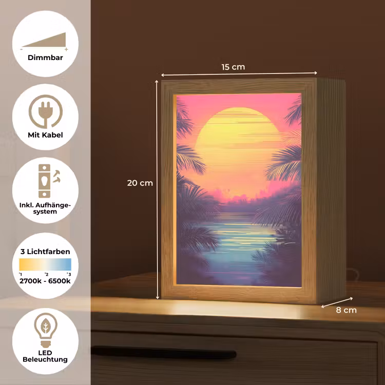 Zon - Geel - Palmbomen - Tropisch Light Box met kabel (Tafellamp) klein -USP_DE