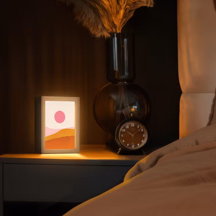Zon - Heuvels - Abstract - Roze Light Box met kabel (Tafellamp) klein -sfeer1