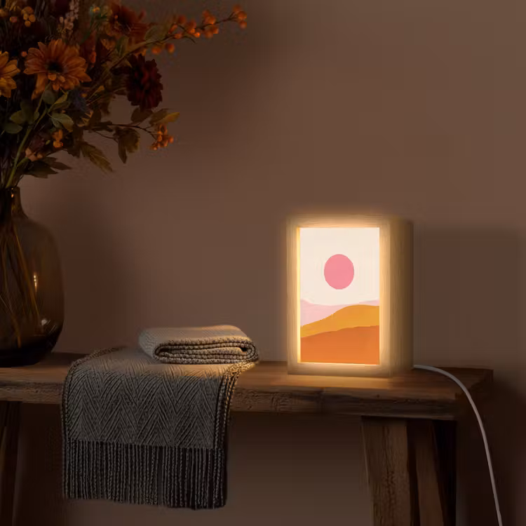 Zon - Heuvels - Abstract - Roze Light Box met kabel (Tafellamp) klein -sfeer4