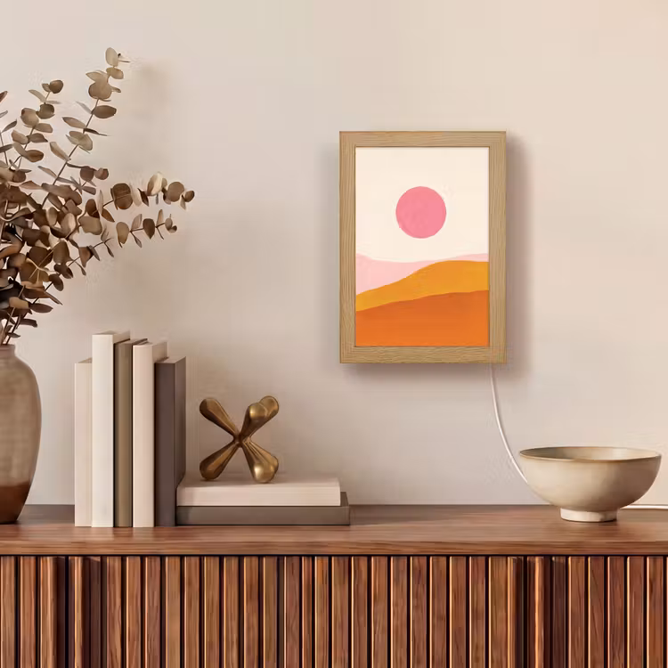 Zon - Heuvels - Abstract - Roze Light Box met kabel (Tafellamp) klein -sfeer2