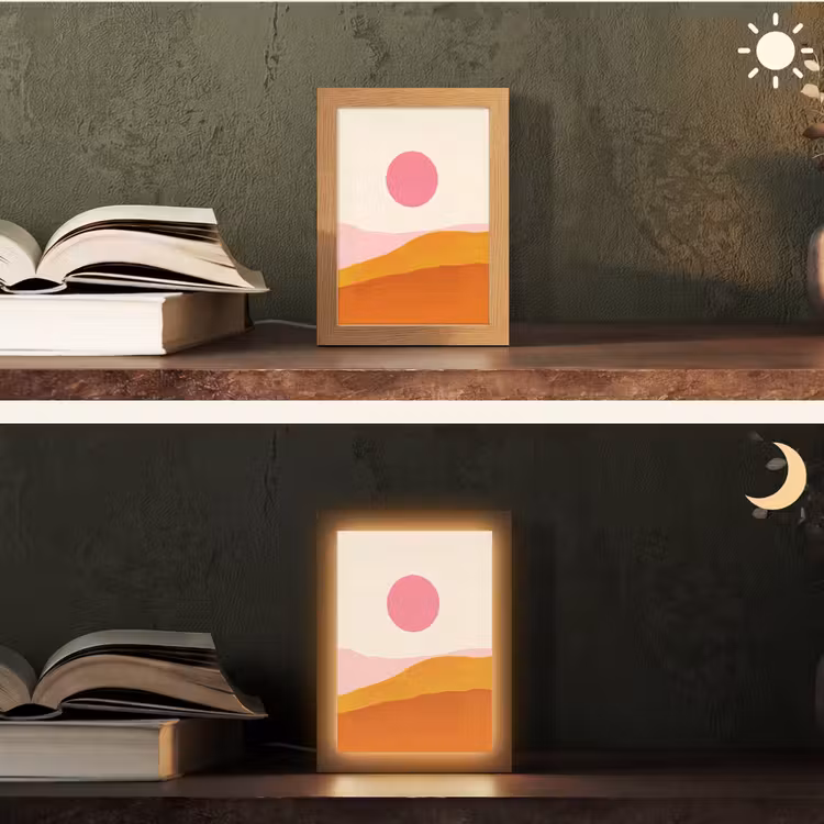 Zon - Heuvels - Abstract - Roze Light Box met kabel (Tafellamp) klein -sfeer3