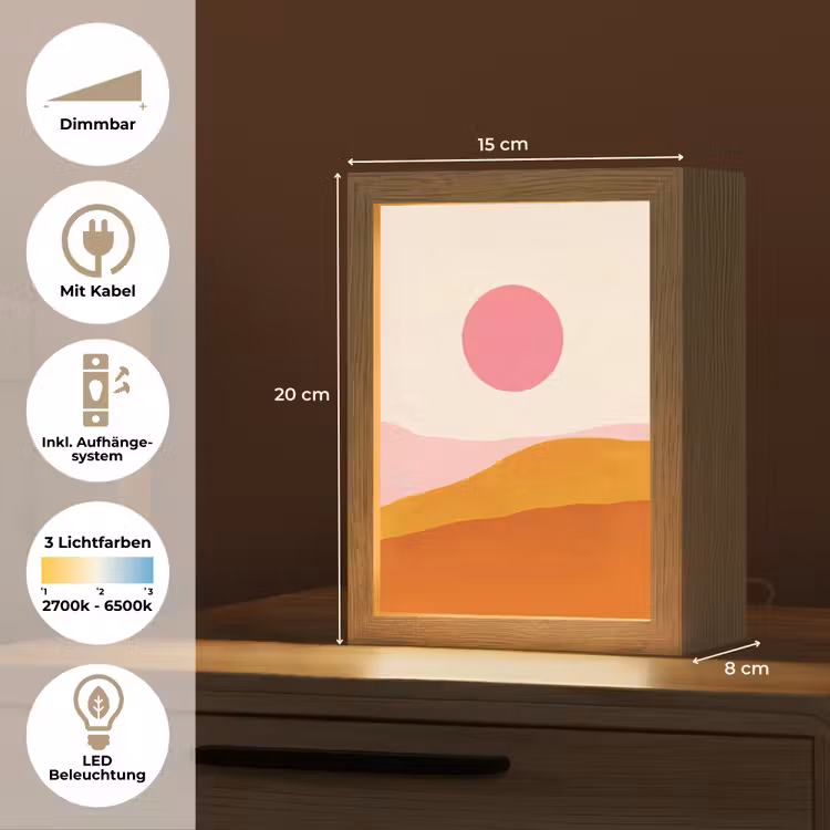 Zon - Heuvels - Abstract - Roze Light Box met kabel (Tafellamp) klein -USP_DE