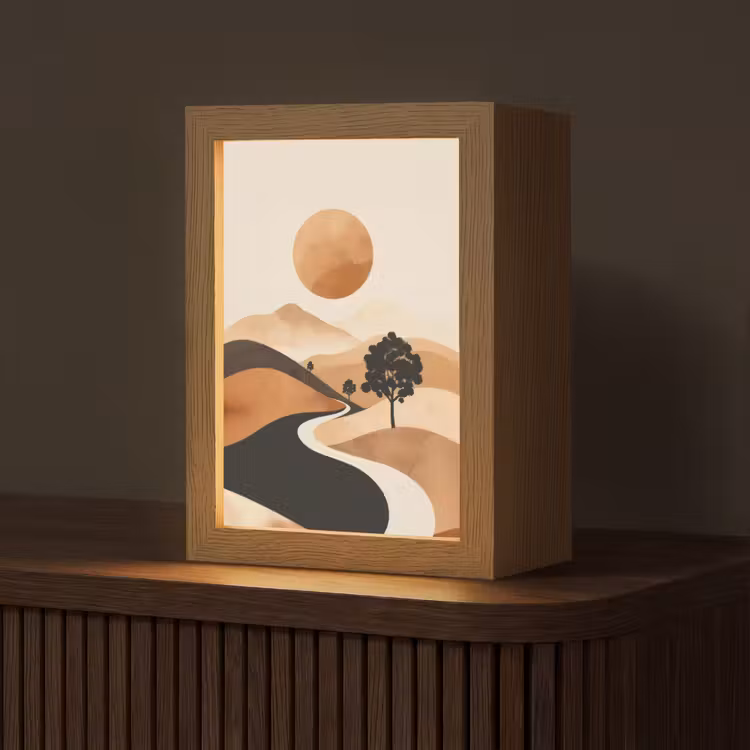 Zon - Heuvels - Boom - Abstract Light Box met kabel (Tafellamp) klein -z3d_website